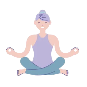 Illustration d'une femme souriante assise en position du lotus, qui incarne la sérénité