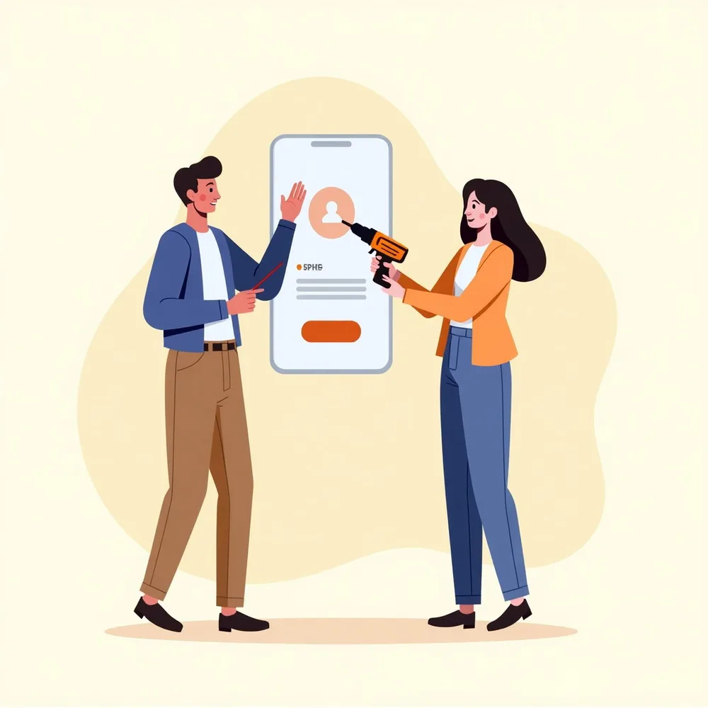 Illustration de deux personnes qui s'échangent un objet, symbole du prêt de matériel